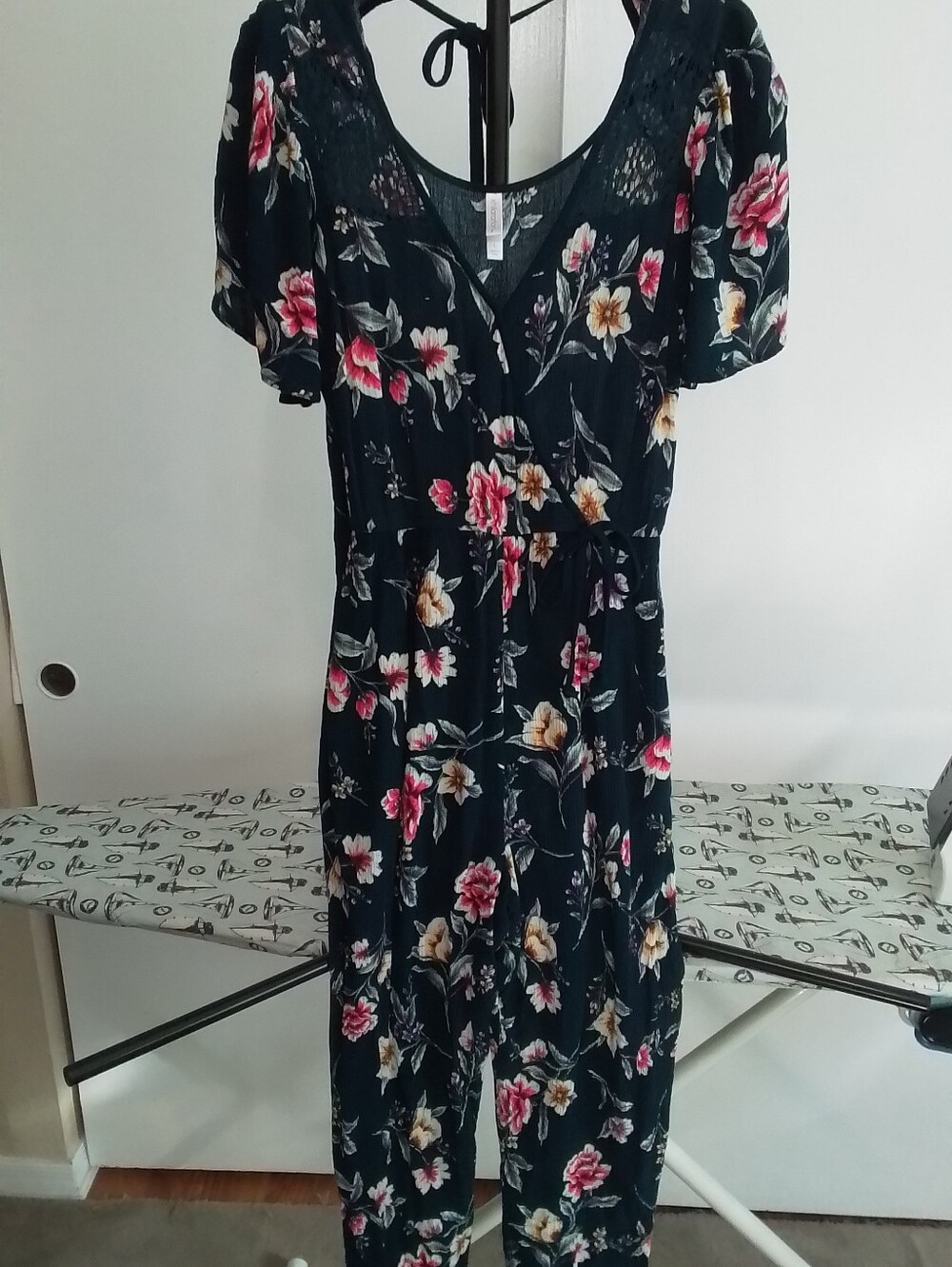 Xhilaration Navy Floral Midi Dress with Pink & Cream Blooms